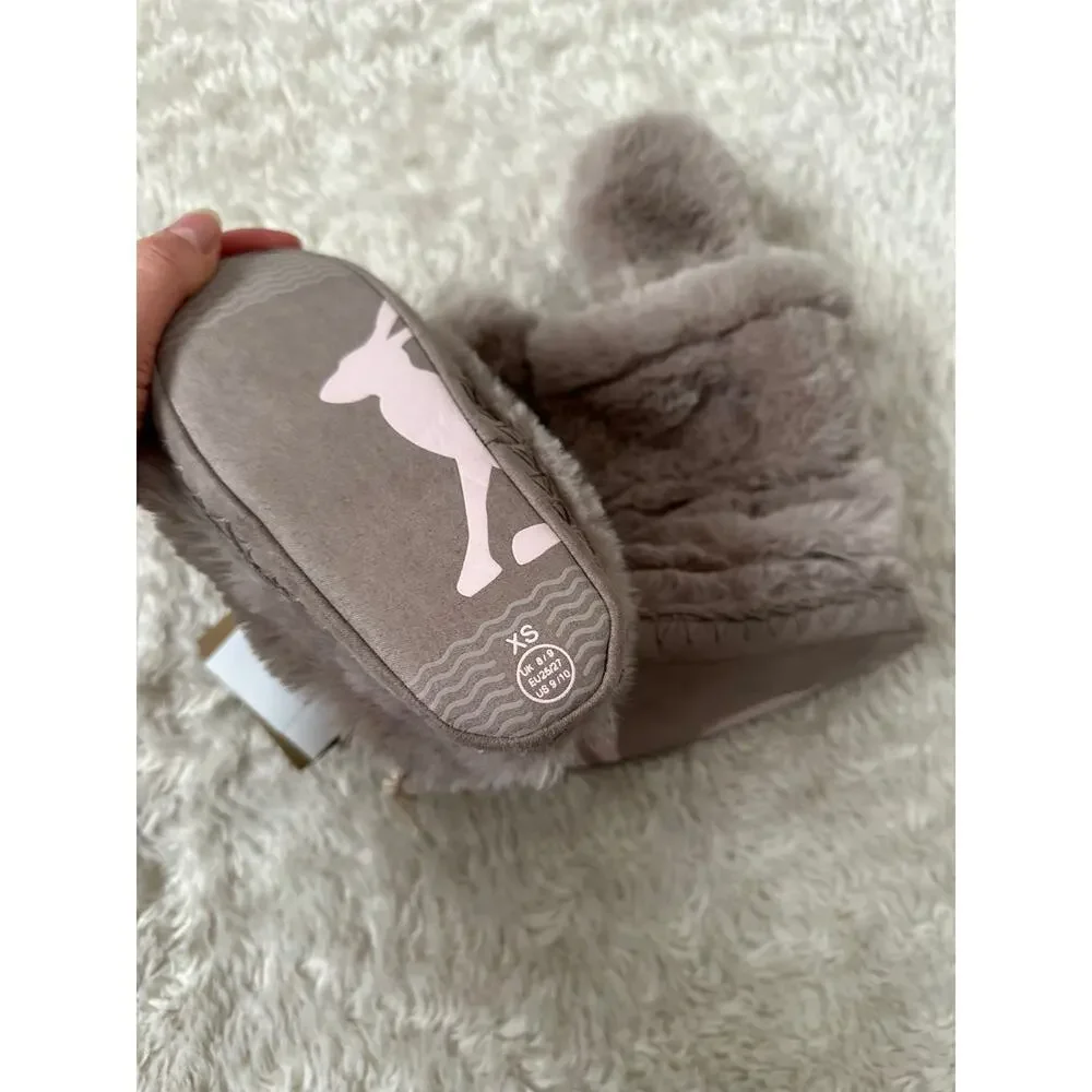 NWT Joules Girl's XS 9/10 Padabout Luxe Slipper Grey Bunny Moccasins